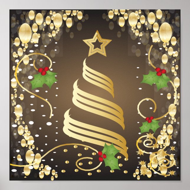 Póster Feliz Natal Tertão Festivo Castanho e Dourado (Frente)