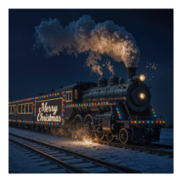 Póster Feliz Natal Trem Vintage Na Neve