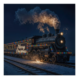 Póster Feliz Natal Trem Vintage Na Neve