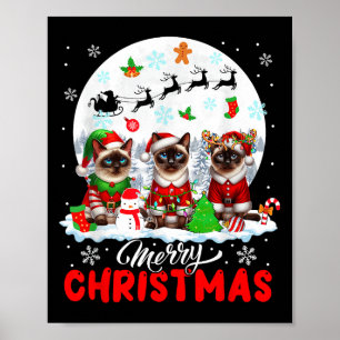 Poster Feliz Natal Três Santa Elfo Rena Siamês C