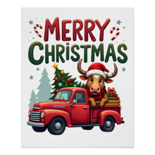 Póster Feliz Natal Vaca das Terras Altas Escocesas Xmas F