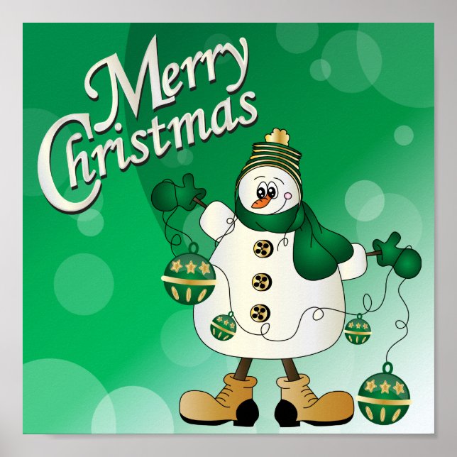 Póster Feliz Natal Verde Snowman (Frente)