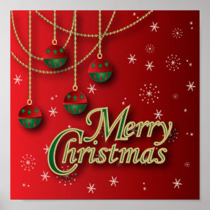 Póster Feliz Natal vermelho brilhante