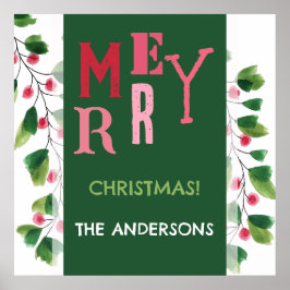 Poster Feliz Natal, Vermelho E Vermelhos, Terra De Aquare