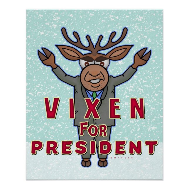 Póster Feliz Natal Vixen Presidente Reindeer Eleição (Frente)