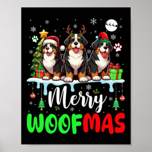 Poster Feliz Natal Woof Três Papais noeis Reindeer Bernes