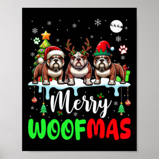 Poster Feliz Natal Woof Três Papais noeis Reindeer Elf Bu