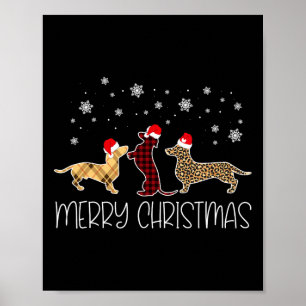 Poster Feliz Natal Xadrez-branca Leopard Doxie Dog X-mas