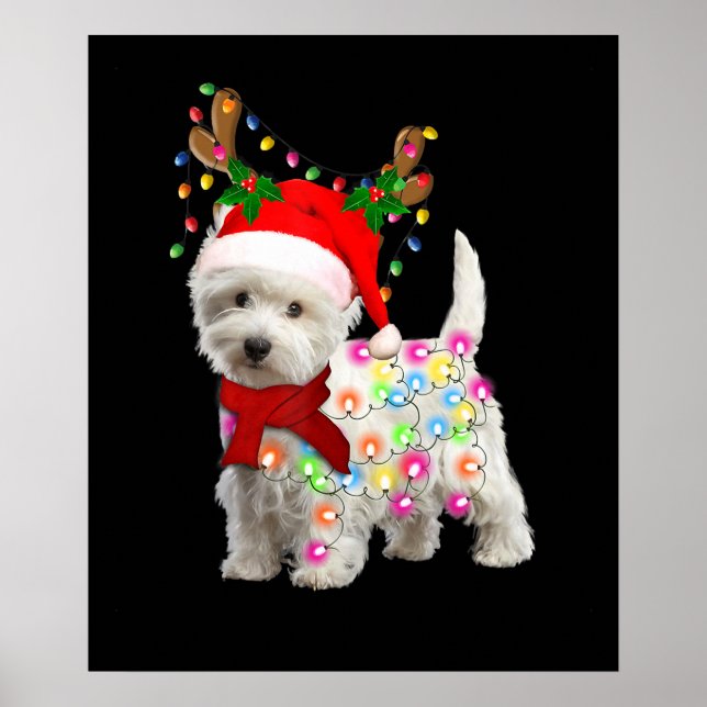 Poster Feliz Natal Xmas Westie Dog Reindeer Cosplay (Frente)