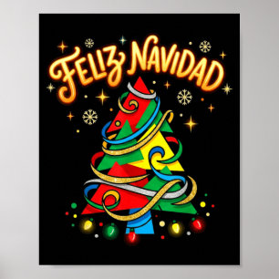Poster Feliz Navidad Árvore de Natal Espanhola Colorida