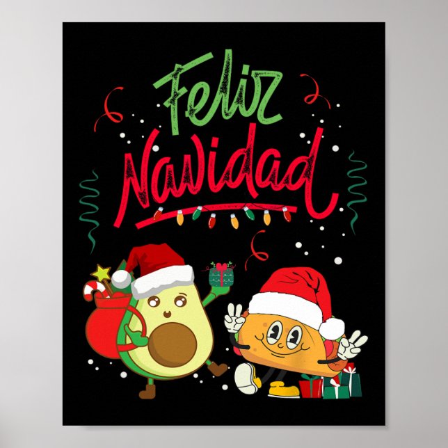 Poster Feliz Navidad Avocado Tacos de Natal Mexicanos (Frente)