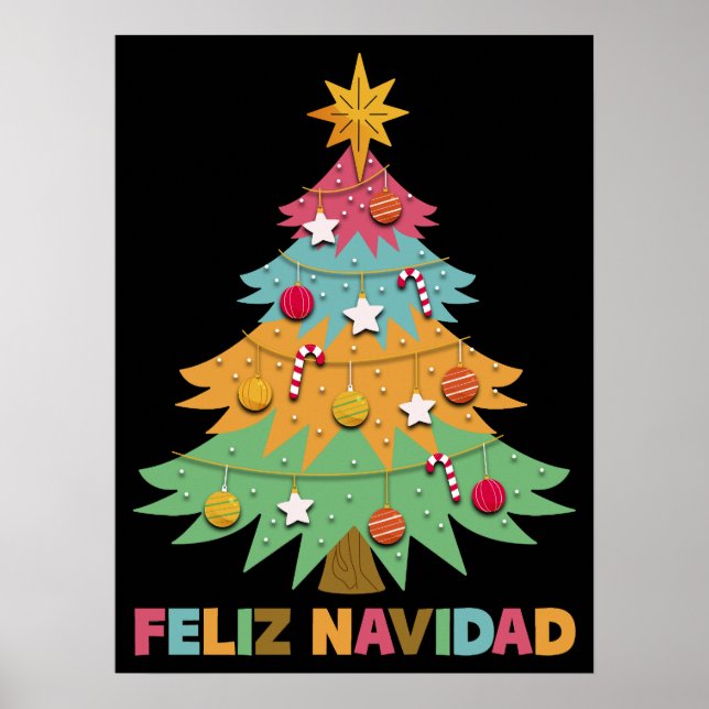 Poster Feliz Navidad Colorful Xmas Árvore Natal Espanhol (Frente)