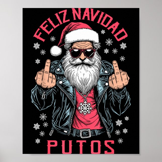 Poster Feliz Navidad Putos Funny Rude Spanish Santa Middl (Frente)
