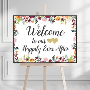 Poster Feliz Nunca Após Casamento Floral Rustic Fall