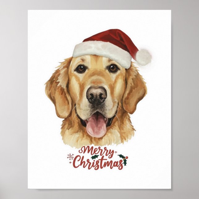 Poster Feliz Ouro de Natal Cachorro do Retriver (Frente)