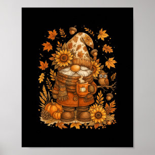 Poster Feliz Outono para Vocês Gnome Abóbora Outono Dia d
