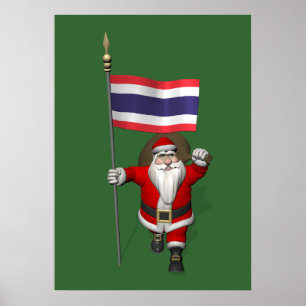 Póster Feliz Pai Natal Com Bandeira Da Tailândia