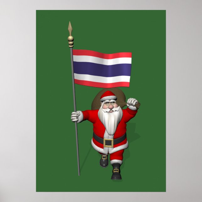 Póster Feliz Pai Natal Com Bandeira Da Tailândia (Frente)