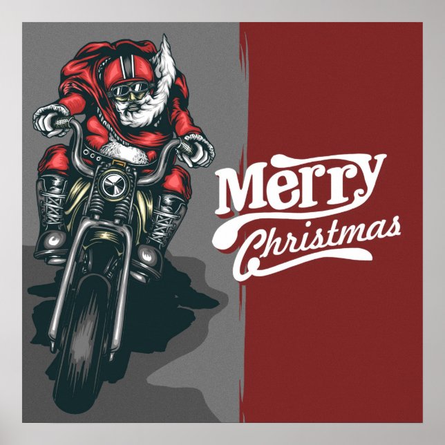 Poster Feliz Papai noel de Natal andando de moto (Frente)