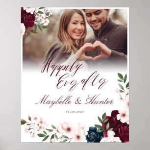 Poster Feliz Para Sempre Burgundy Navy Floral Foto