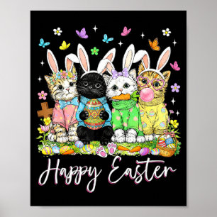 Poster Feliz páscoa amante de gato fofo coelho dia de pás