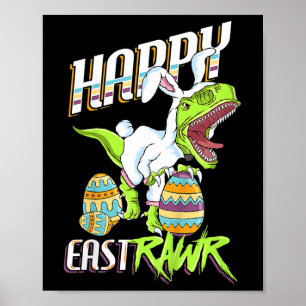 Poster Feliz Páscoa Coelhinho da Páscoa Ovo de T-Rex Dino