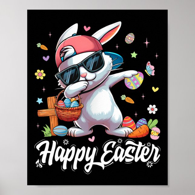 Poster Feliz Páscoa Coelho Bunny Dabbing Divertido Dia de (Frente)