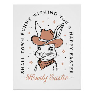 Póster Feliz Páscoa cowboy coelho western país votos
