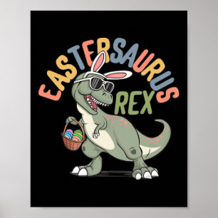 Poster Feliz Páscoa Eastersaurus Rex T-rex Crianças Menin