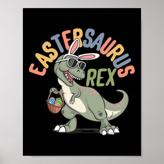 Poster Feliz Páscoa Eastersaurus Rex T-rex Crianças Menin (Frente)