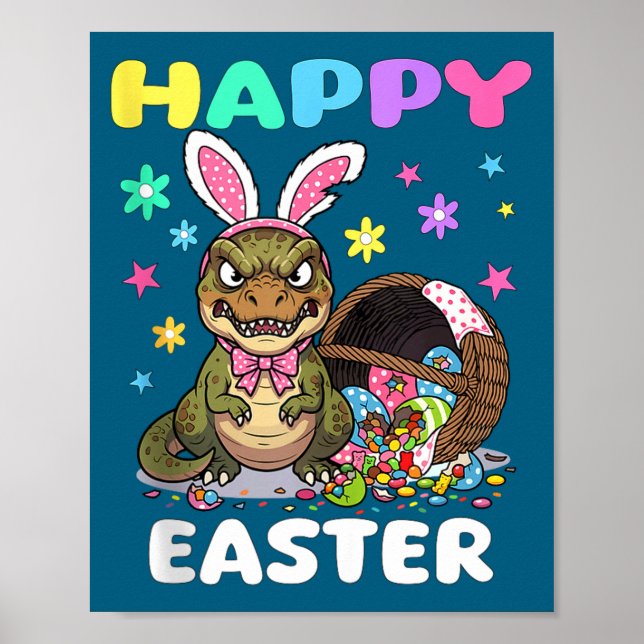Poster Feliz páscoa t rex dinossauro doce arco coelho de  (Frente)