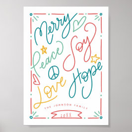 Poster Feliz Paz Joy Amor Esperança Esperança Desenho Fer