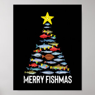 Poster Feliz Peixe Engraçado Pescado Natal Xmas