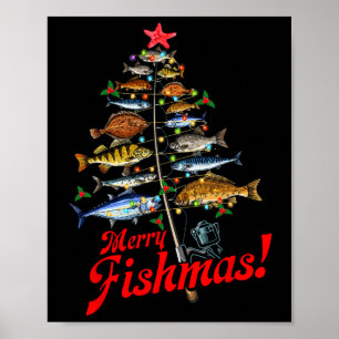 Poster Feliz Peixesmas Luzes de árvore de Natal engraçada