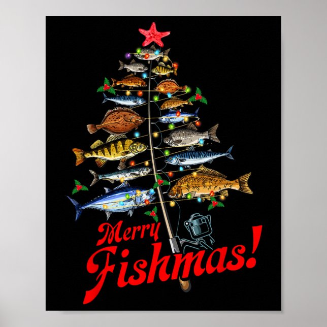 Poster Feliz Peixesmas Luzes de árvore de Natal engraçada (Frente)