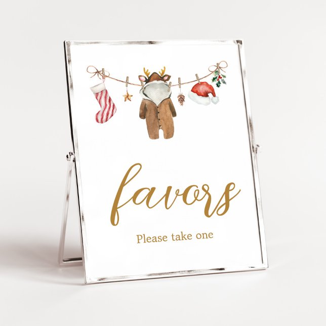 Poster Feliz Pequena roupa de Natal Chás de fraldas (Merry Little Clothes Baby Shower Favors Sign)