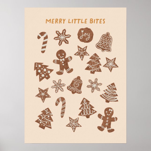 Poster Feliz Pequenas mordidas Cookies de Natal Amarelo (Frente)
