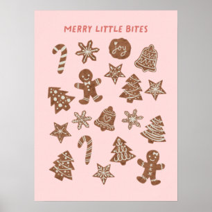Poster Feliz Pequenas mordidas Cookies de Natal Rosa