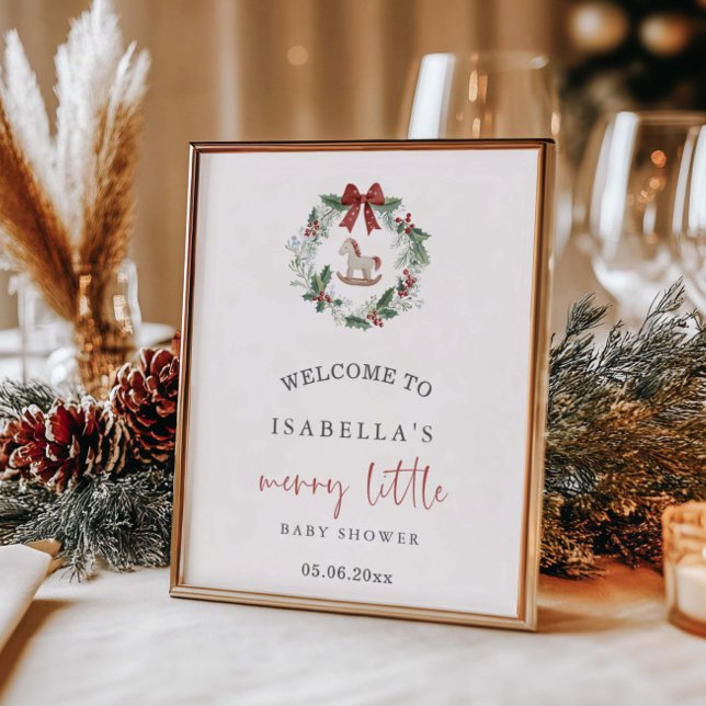 Poster Feliz Pequeno Chá de fraldas Wreath de Natal Bem-v (Criador carregado)