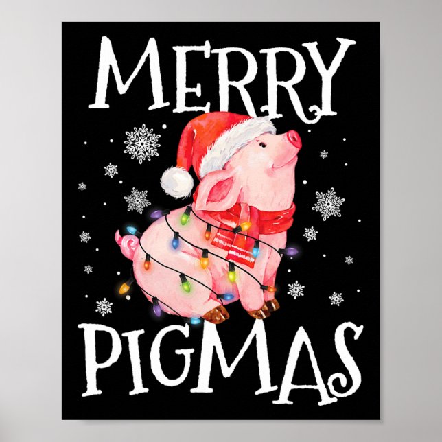Poster Feliz Pigmas Engraçado Porco Noite Árvore de Natal (Frente)