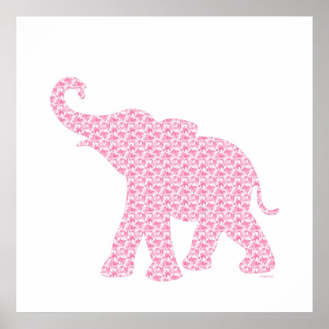 Poster Feliz Pink Elephant Art Patterno Cute (Frente)