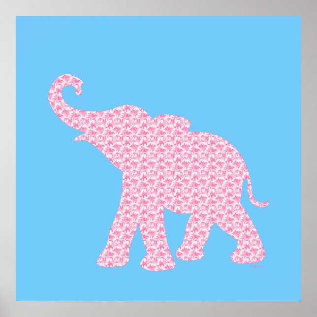 Poster Feliz Pink Elephant Art Patterno Cute (Frente)