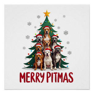 Póster Feliz Pitmas Pitbull Cão Suéter Feio de Natal Tr