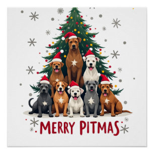 Póster Feliz Pitmas Pitbull Cão Suéter Feio de Natal Tr