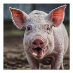 Póster Feliz Porco de Língua Branca,