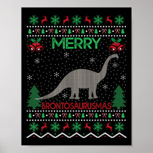 Poster Feliz Presente de Brontossauro de Natal Brontossau