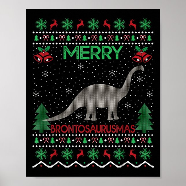 Poster Feliz Presente de Brontossauro de Natal Brontossau (Frente)