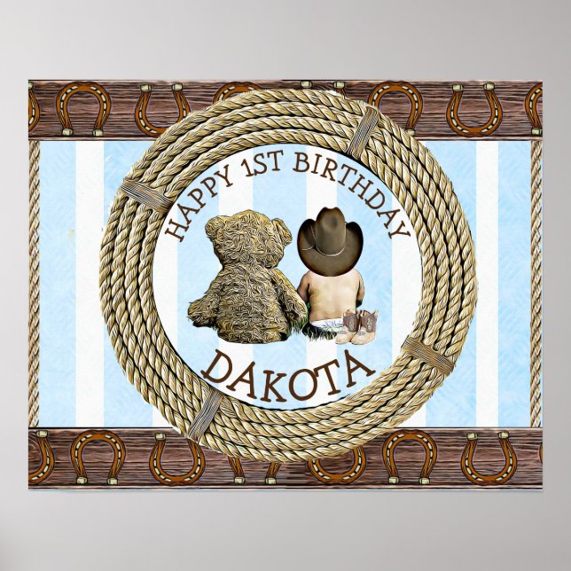Poster Feliz primeiro aniversario do Cowboy e do Teddy Be (Frente)