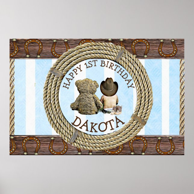 Poster Feliz primeiro aniversario do Cowboy e do Teddy Be (Frente)