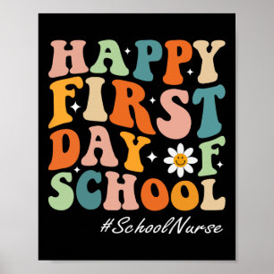 Poster Feliz Primeiro Dia De Aula Enfermeira Groovy Retro
